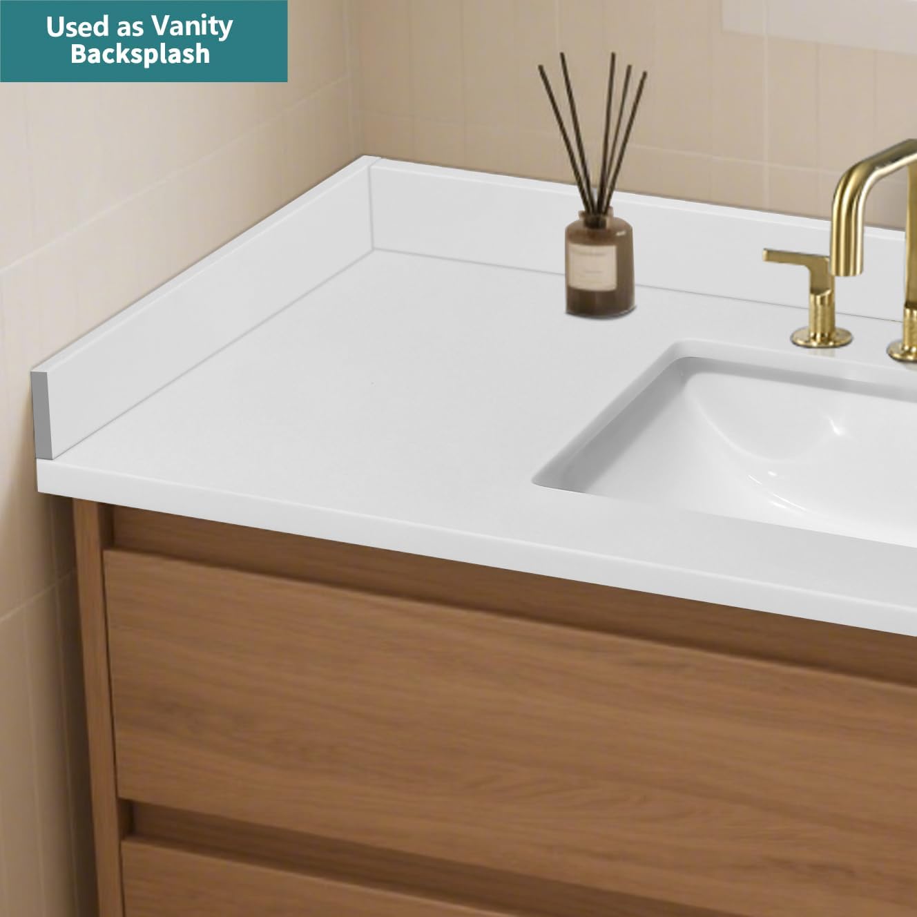 48 Inch Backsplash in Pure White, Quartz Backsplash for Bathroom Vanity Sink Top, 48 in. W x 4 in. H Universal Bathroom Vanity Backsplashes