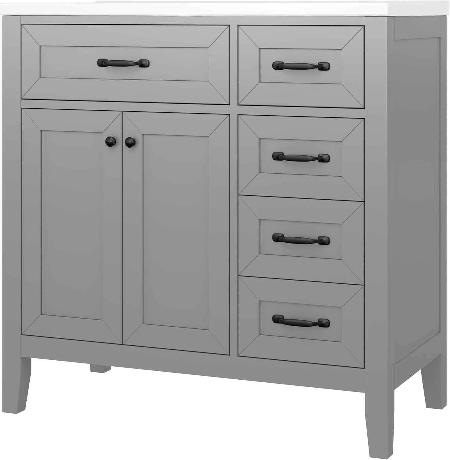 36' Bathroom Vanity with Sink Combo, Bathroom Cabinet with Drawers, Solid Frame and MDF Board,Grey