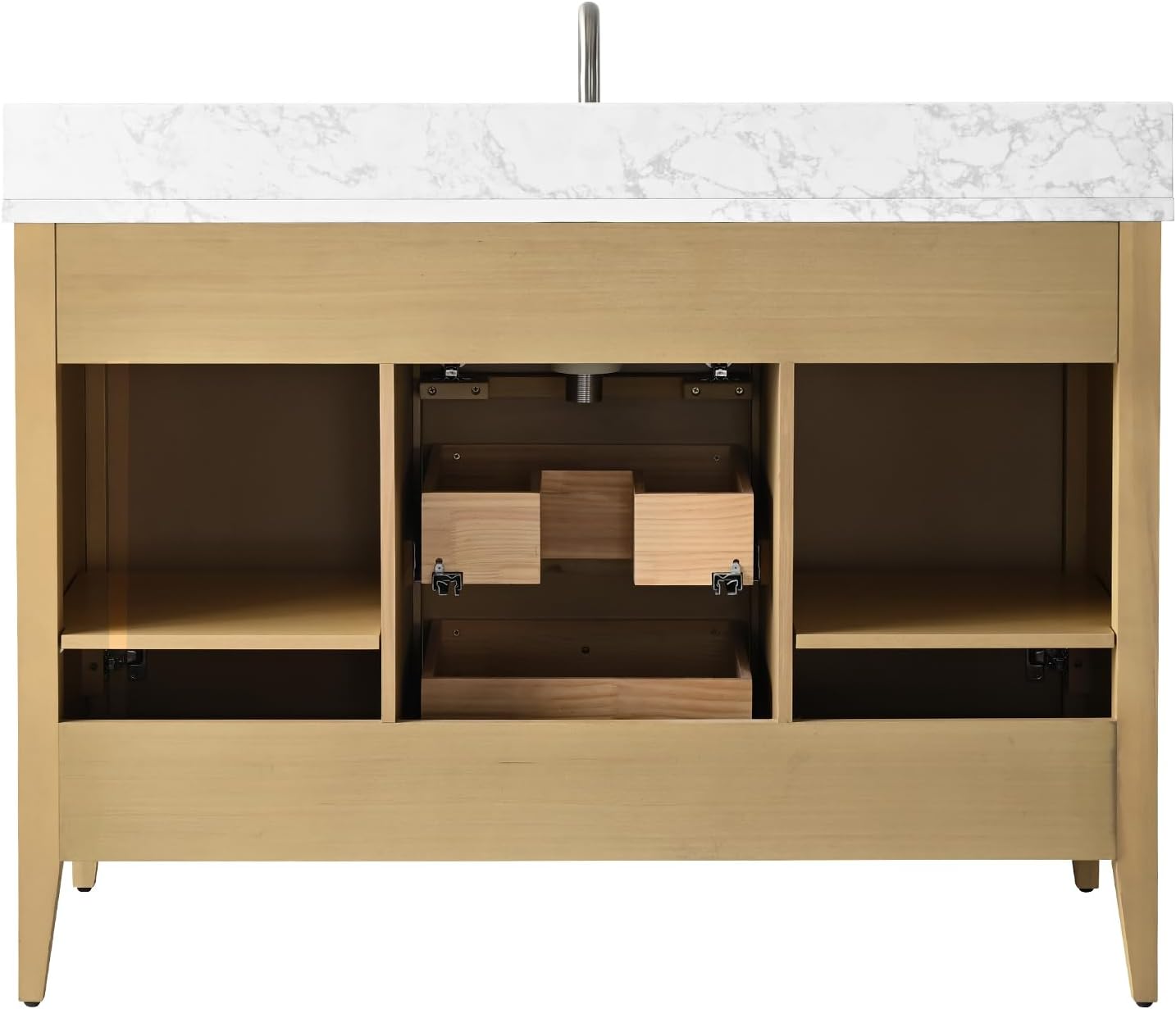 HOMEBEYOND 48' Bathroom Vanity with Sink, Solid Wood Bathroom Vanity Free-Standing Cabinet, Drawers, Ceramic Top & Soft Closing Door, Golden Brushed Handware, Natural Oak