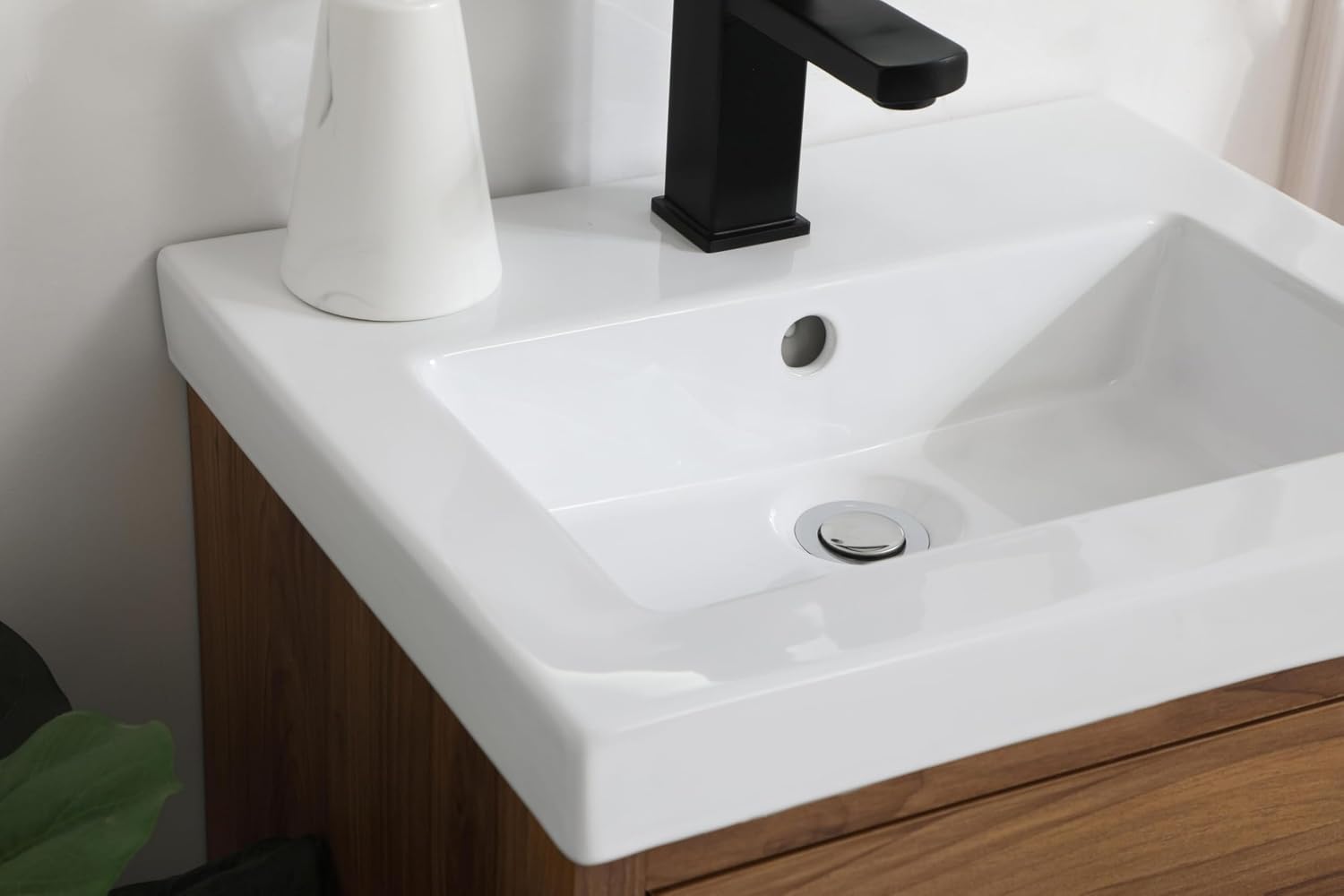 18' Pre-Assembled Bathroom Vanity with Sink, Engineered Wood, White Resin Countertop Attached, Single Rectangle Porcelain Sink, 1 Soft-Close Drawers, Walnut Brown