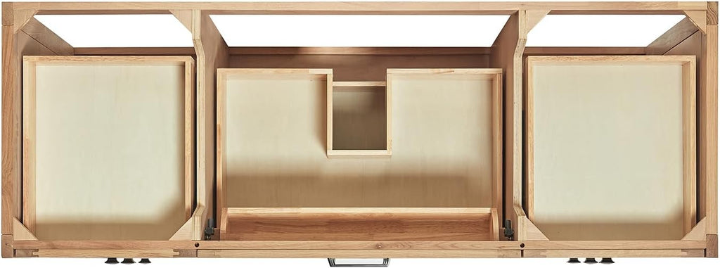 ARIEL Monroe 60-inch Bathroom Vanity with Sink,Solid Wood, 1.5-inch Carrara White Quartz Countertop, Single Oval Porcelain Sink, Dovetail Drawers, White Oak