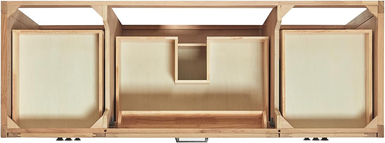 ARIEL Monroe 60-inch Bathroom Vanity with Sink,Solid Wood, 1.5-inch Carrara White Quartz Countertop, Single Oval Porcelain Sink, Dovetail Drawers, White Oak