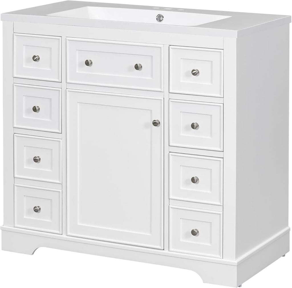 Bellemave 36' Bathroom Vanity with Basin Sink, Single Vanity Set, Vanity and Basin Sink Combo with One Cabinet and Six Drawers for Bathroom, No Mirror (White)