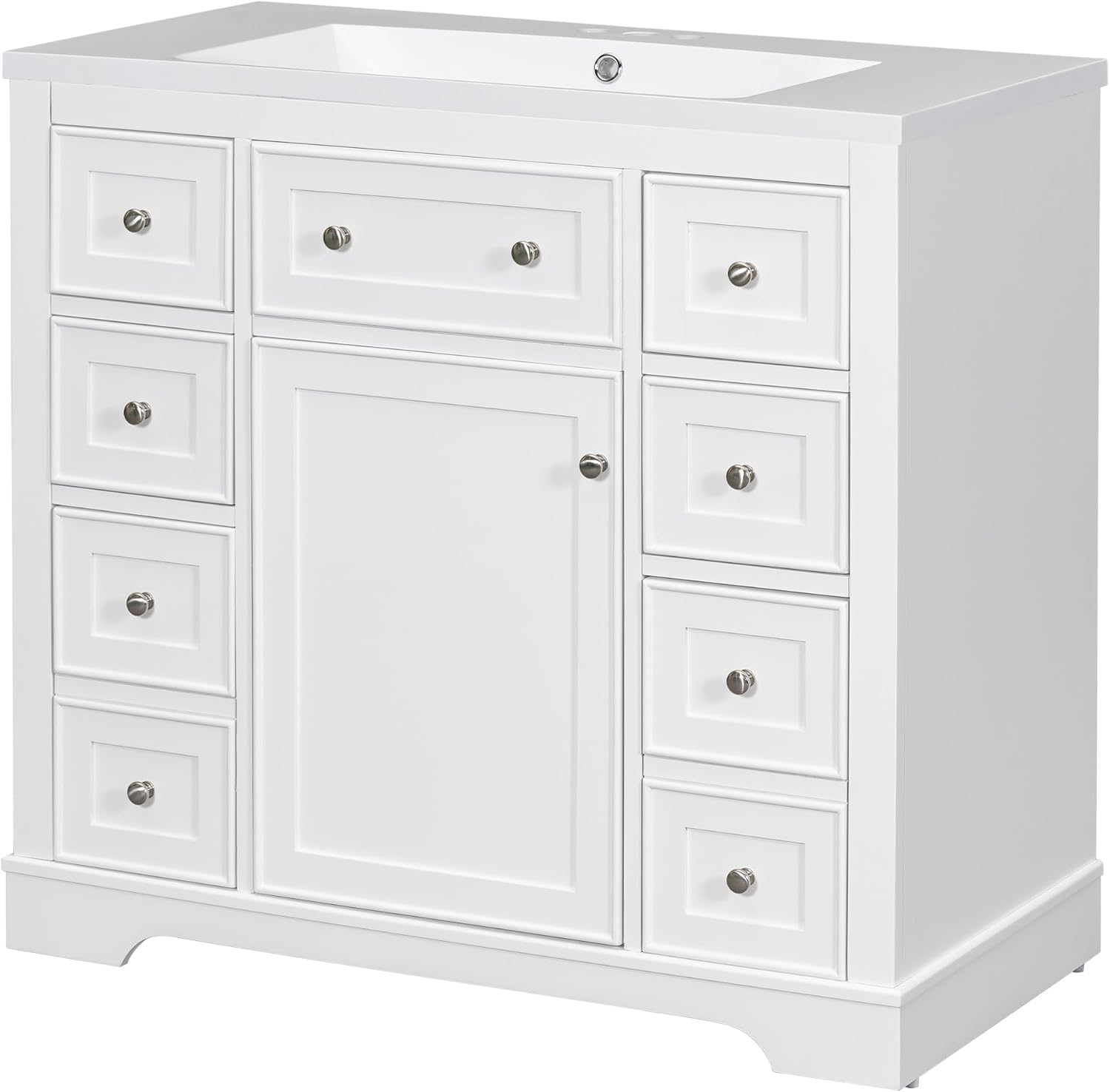 Bellemave 36' Bathroom Vanity with Basin Sink, Single Vanity Set, Vanity and Basin Sink Combo with One Cabinet and Six Drawers for Bathroom, No Mirror (White)