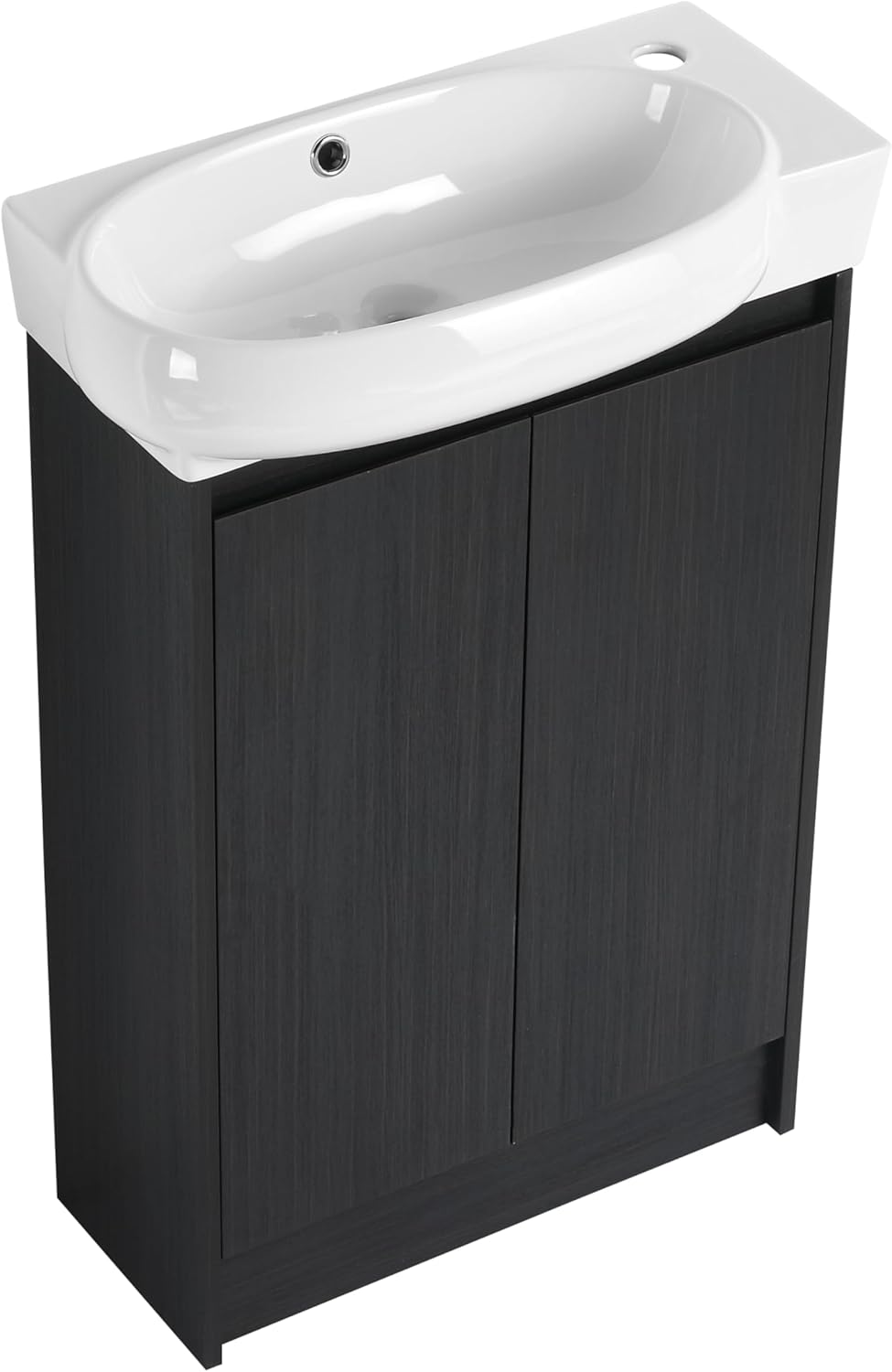 23' Small Bathroom Vanity with Sink, Freestanding Cabinet with Round Ceramic Basin, Soft Closing Doors, Adjustable Shelves, Modern Single Sink Vanity for Small Space, Black
