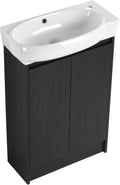 23' Small Bathroom Vanity with Sink, Freestanding Cabinet with Round Ceramic Basin, Soft Closing Doors, Adjustable Shelves, Modern Single Sink Vanity for Small Space, Black