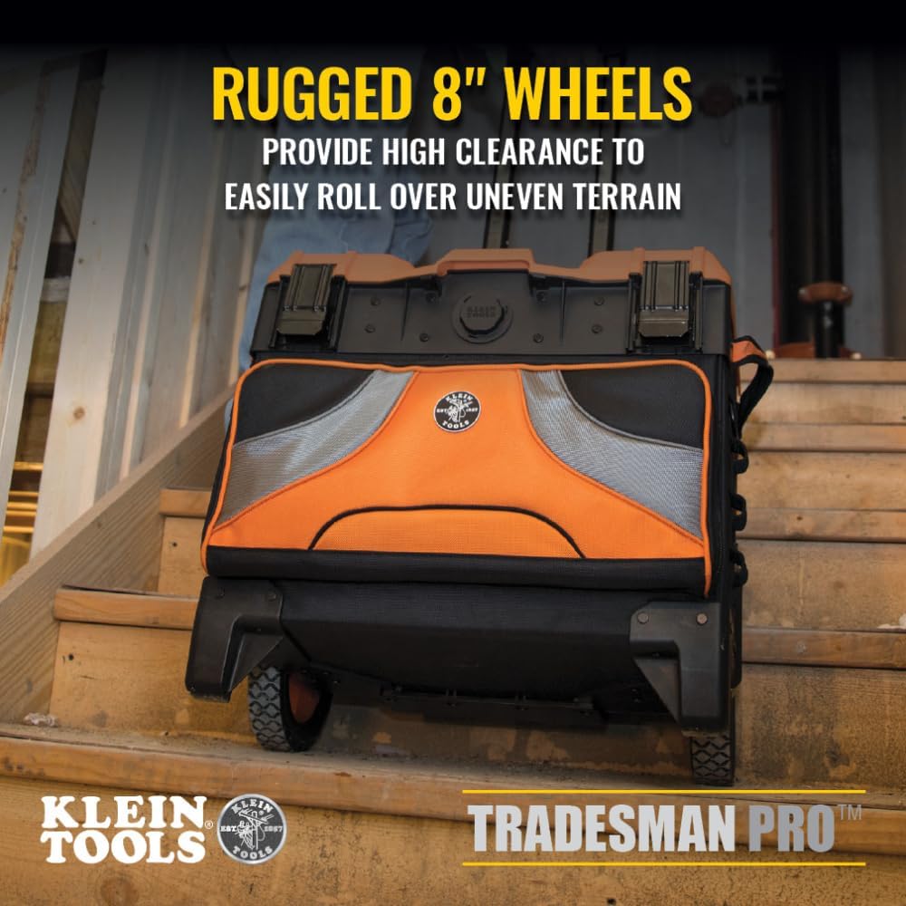 Klein Tools 55473RTB Rolling Tool Bag, Tradesman Pro Tool Master, 250lbs Load Rated & 70550 Hex Wrench Key Set, 11 SAE Sizes, Heavy Duty Folding Allen Wrench Tool