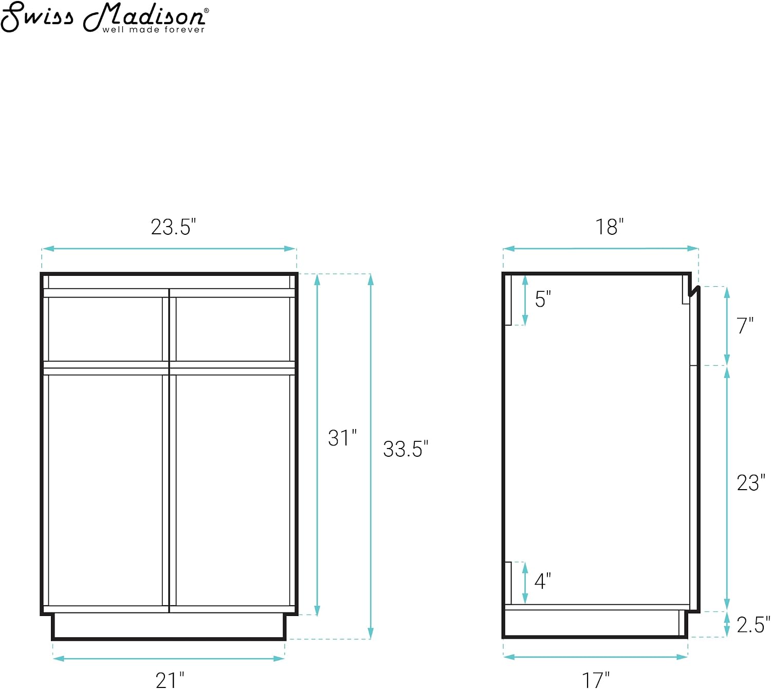 St. Tropez 24' Freestanding Bathroom Vanity Cabinet Without Top in Green Oak