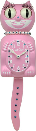 Kit Cat Klock Limited Lady Satin Pink Blue Zircon/Heart Jeweled Clock