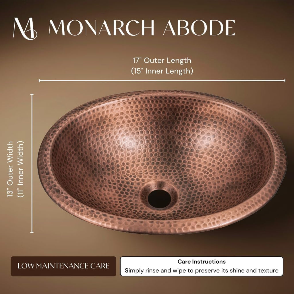 Monarch Abode Bathroom Sink – 17-Inch Oval Drop In Bathroom Sink, Top Mount Hand Hammered Pure Copper Vanity Sinks for Countertop, Powder Room, Guest Bath or Restroom, Drop in Sinks for Bathrooms