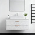32' Floating Bathroom Vanity with Single Sink, Modern Stripe Wall Mounted Bathroom Vanities with Above Ceramic Basin, Wood Bathroom Vanity Storage Cabinet with 2 Drawers, White
