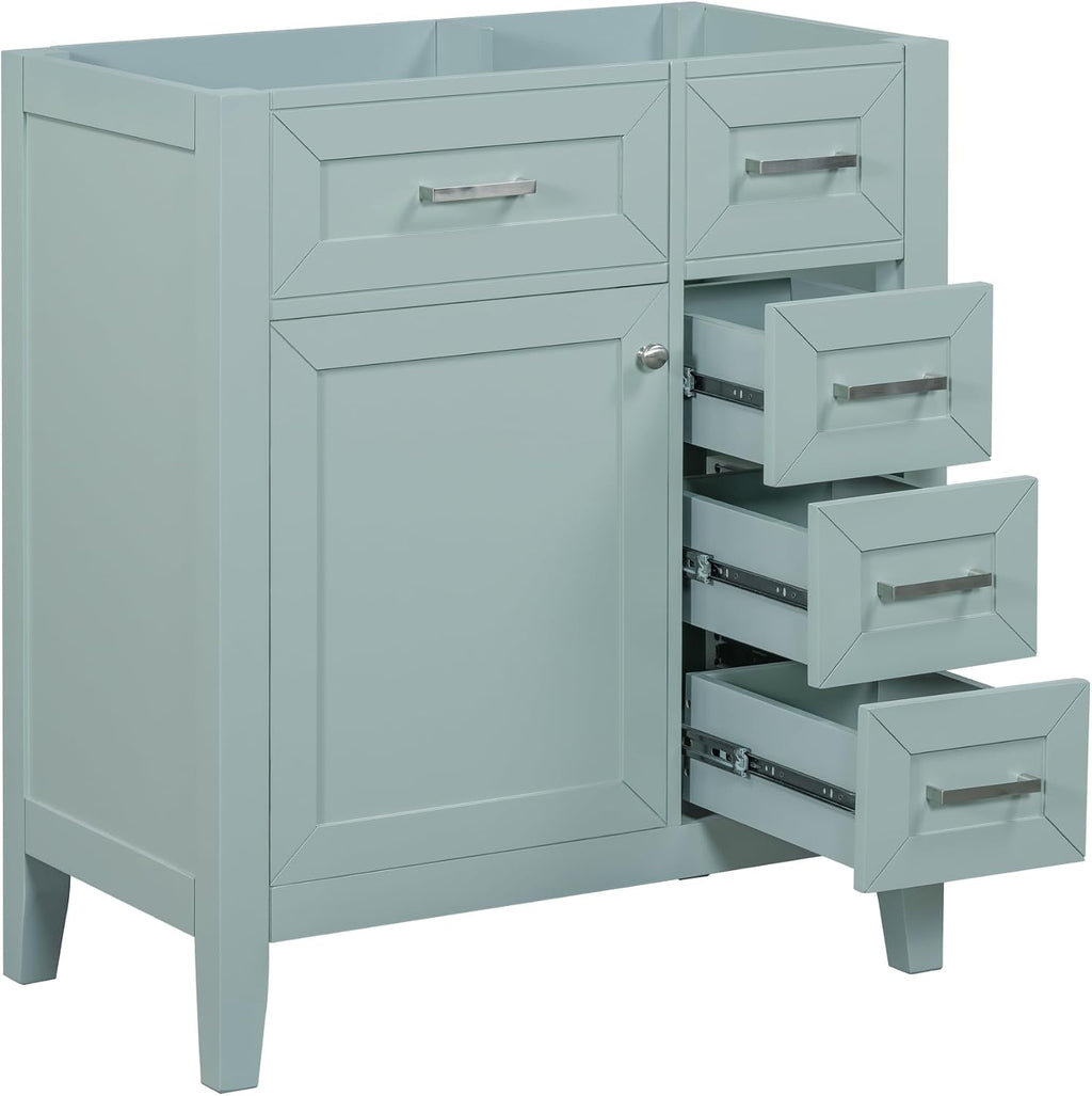 30 Inch Bathroom Vanity Without Sink, Base Only, Storage Cabinet with Doors and Drawers, Green