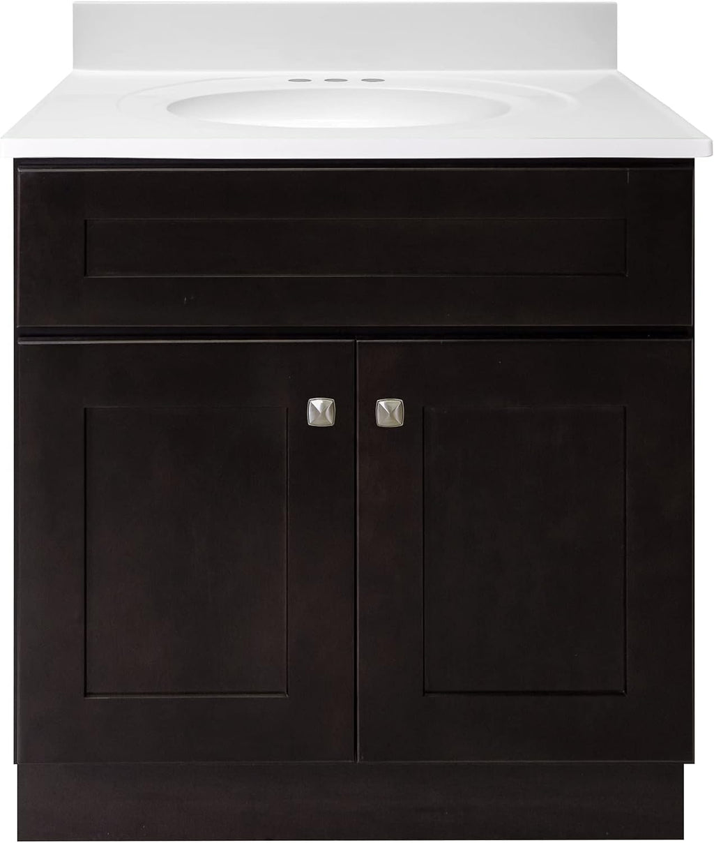 Design House Brookings 31 Inch Bathroom Vanity with Top, Ready to Assemble, Brown, 585273