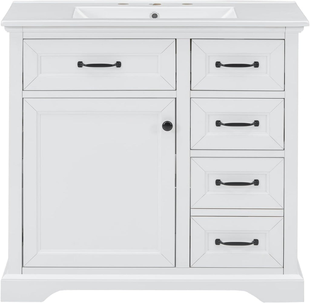 Mirightone 36' Vanity with Sink, Bathroom Vanities 36 inch with Sink, Single Sink Bathroom Vanity, 36 Restroom Vanity with Top, Includeing 2 Tip-Out Drawers and Soft Close Door Hinges (White)