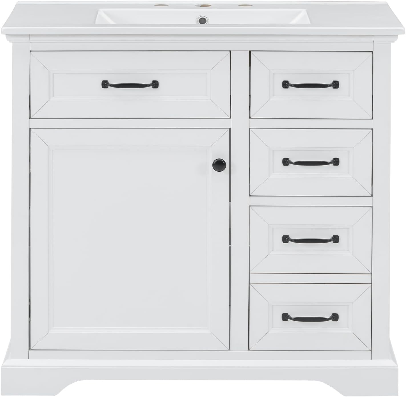 Mirightone 36' Vanity with Sink, Bathroom Vanities 36 inch with Sink, Single Sink Bathroom Vanity, 36 Restroom Vanity with Top, Includeing 2 Tip-Out Drawers and Soft Close Door Hinges (White)