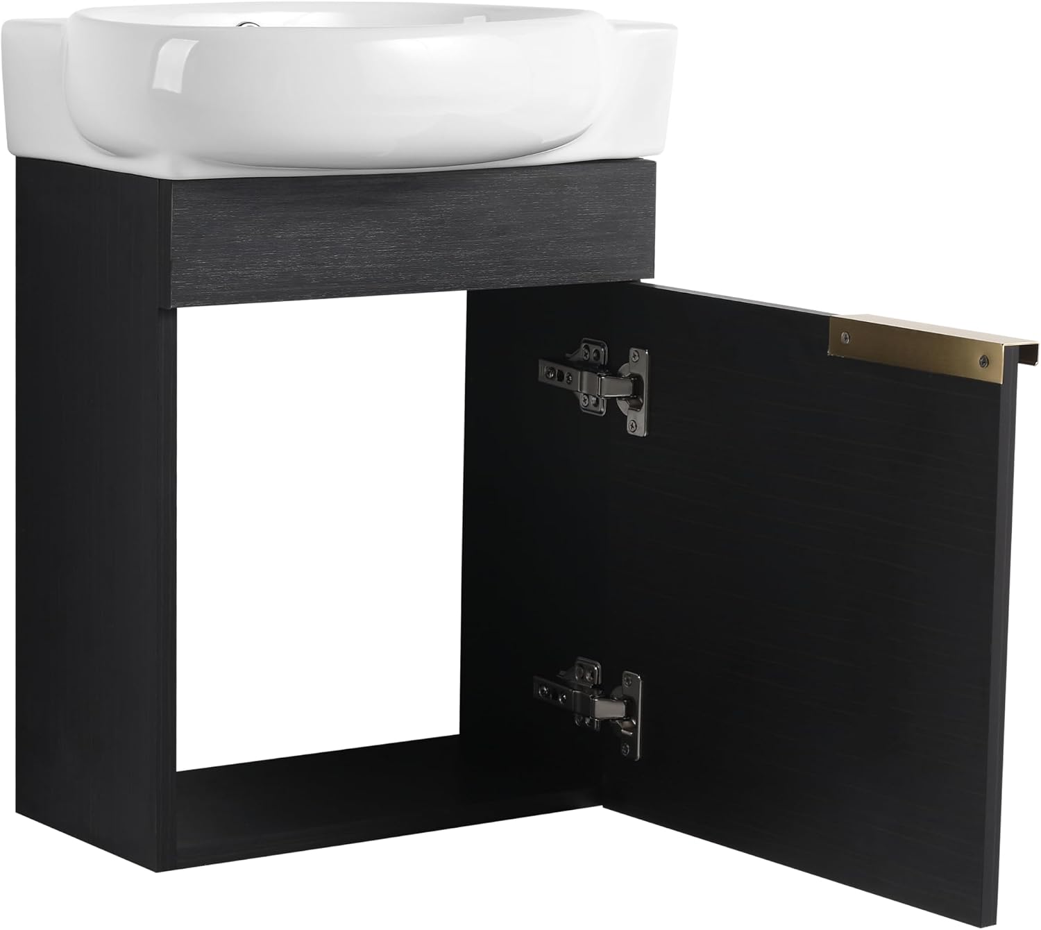 Malwee 16 Inch Floating Bathroom Vanity with Sink, 16'' Wall Mounted Single Sink Bathroom Vanity Combo, Modern Black Cabinet Set with 1 Soft Close Door and Ceramics Basin Top,MAF02916-BCT