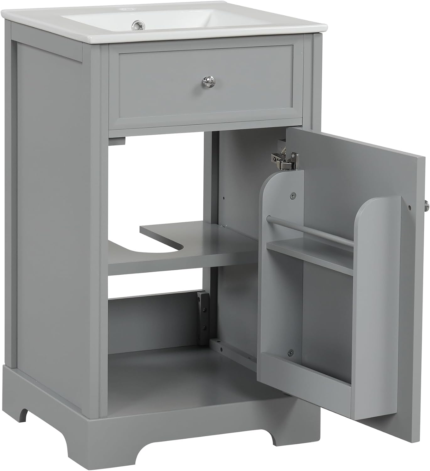 VilroCaz Modern 20' Bathroom Vanity with Sink, Freestanding Bathroom Cabinet with Soft Closing Door, Storage Rack and Adjustable Shelve (Grey-10.8)