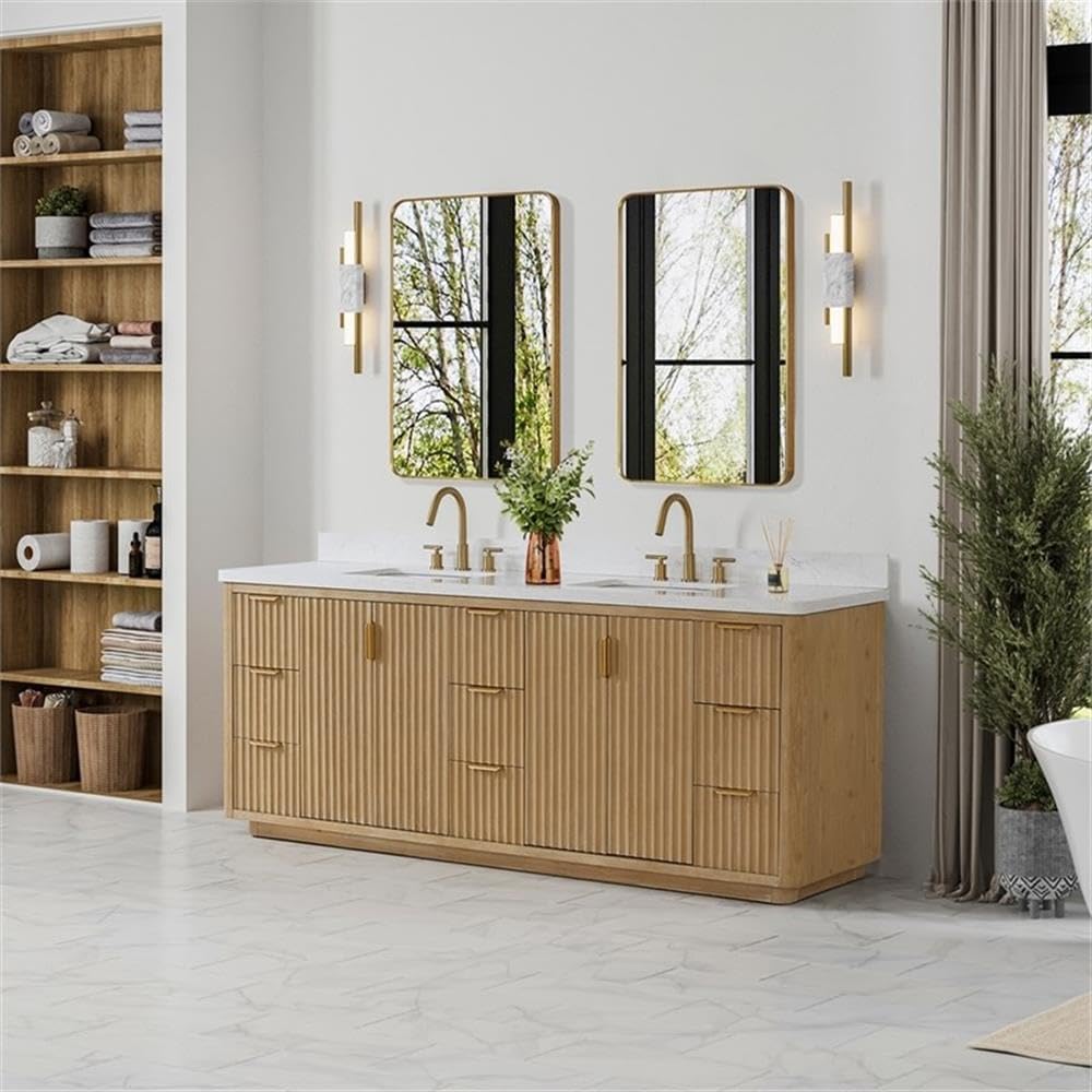 Vinnova Cadiz 84' Double Bath Vanity in Washed Ash Grey with White Composite Stone Top