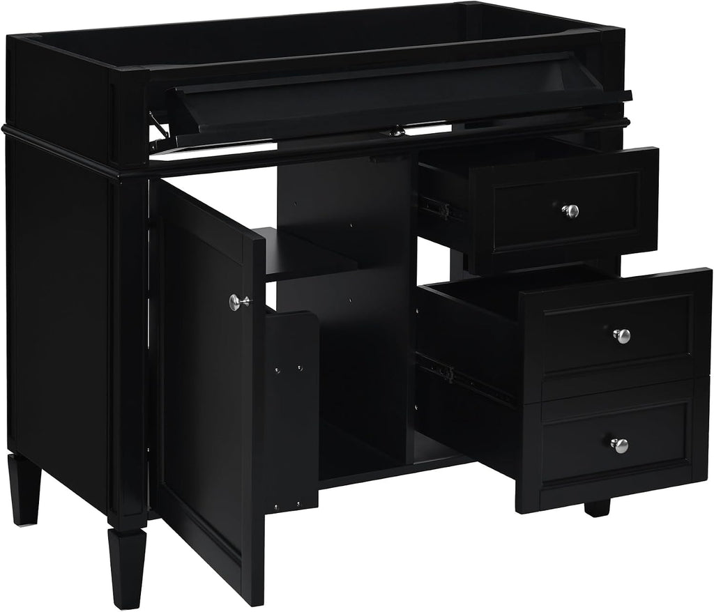 36'' Bathroom Vanity Without Top Sink, Modern Bathroom Storage Cabinet with 2 Drawers and a Tip-Out Drawer, Only Cabinet, Black