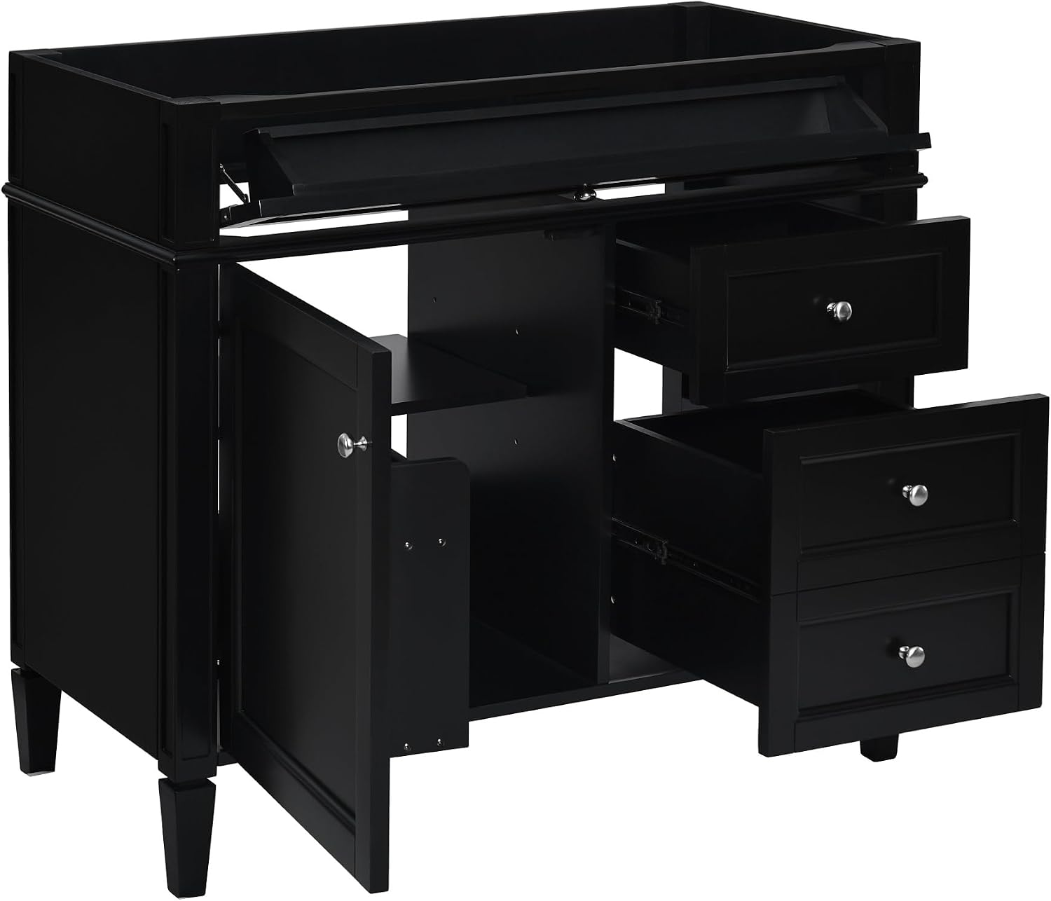 36'' Bathroom Vanity Without Top Sink, Modern Bathroom Storage Cabinet with 2 Drawers and a Tip-Out Drawer, Only Cabinet, Black