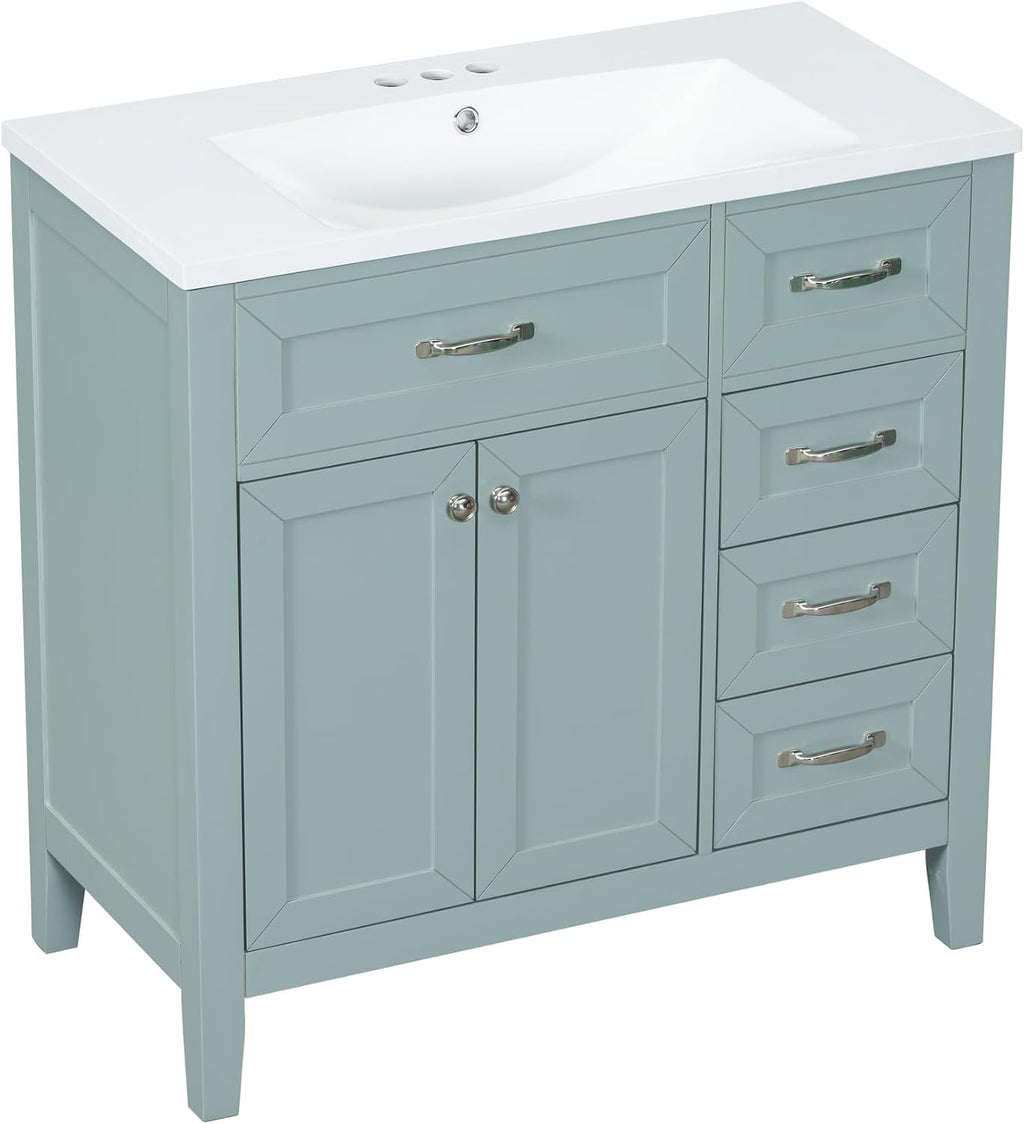 Harper & Bright Designs 36' Ceramic Bathroom Vanity Sink Top, Modern Vanity Top for Cabinet, Undermount Vanity Sink with Overflow, White athroom Countertop