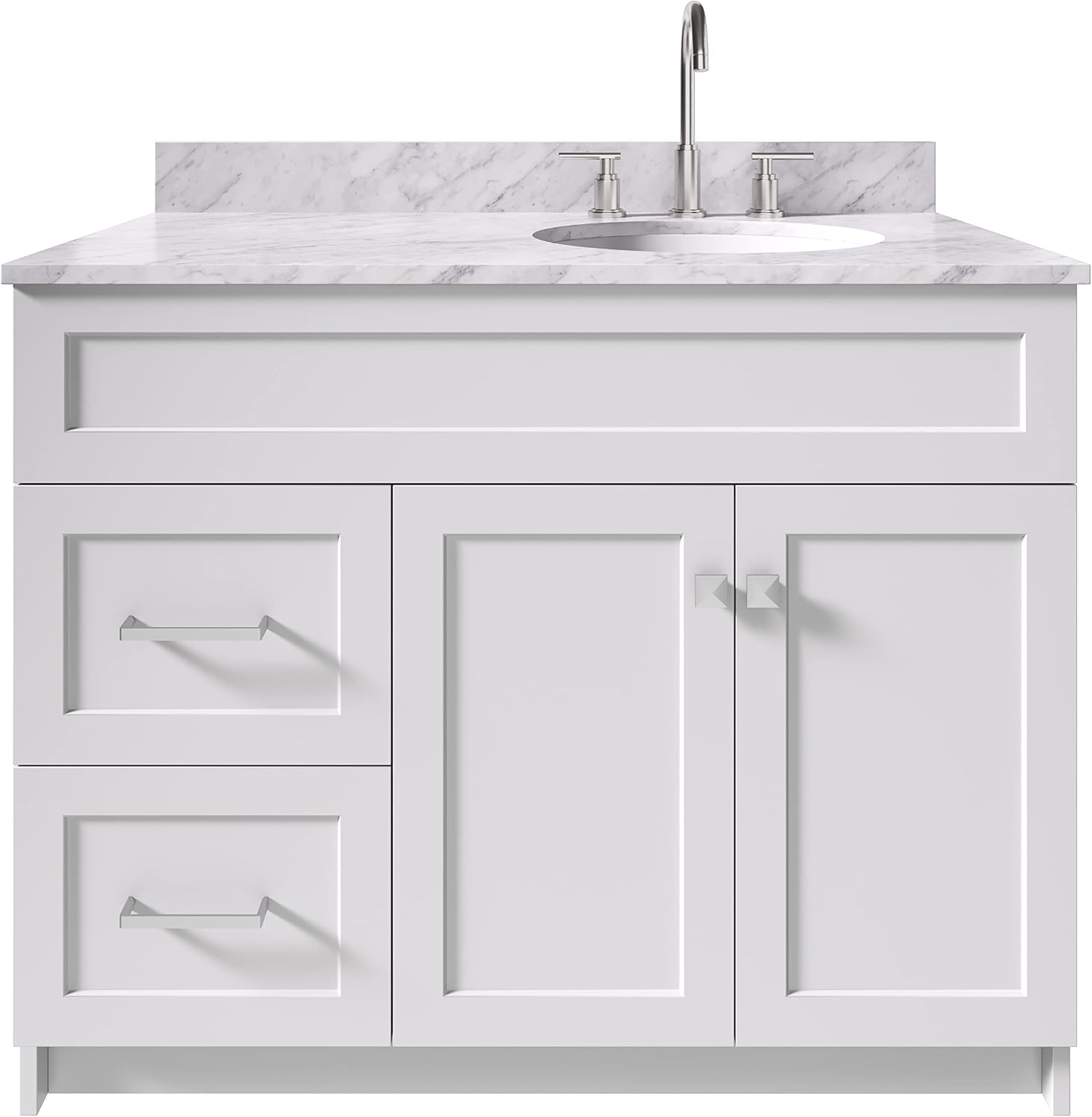 ARIEL Hamlet 43 in. Right Offset Oval Sink Vanity with 0.75 in. Carrara White Countertop in White