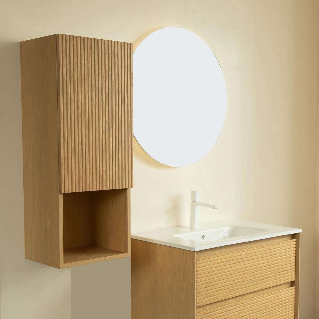 LKTART 35' Wall-Mounted Cabinet, Fluted Narrow Storage Cabinet with Door and Shelf, Side Cabinet for Small Spaces Bathroom Laundry