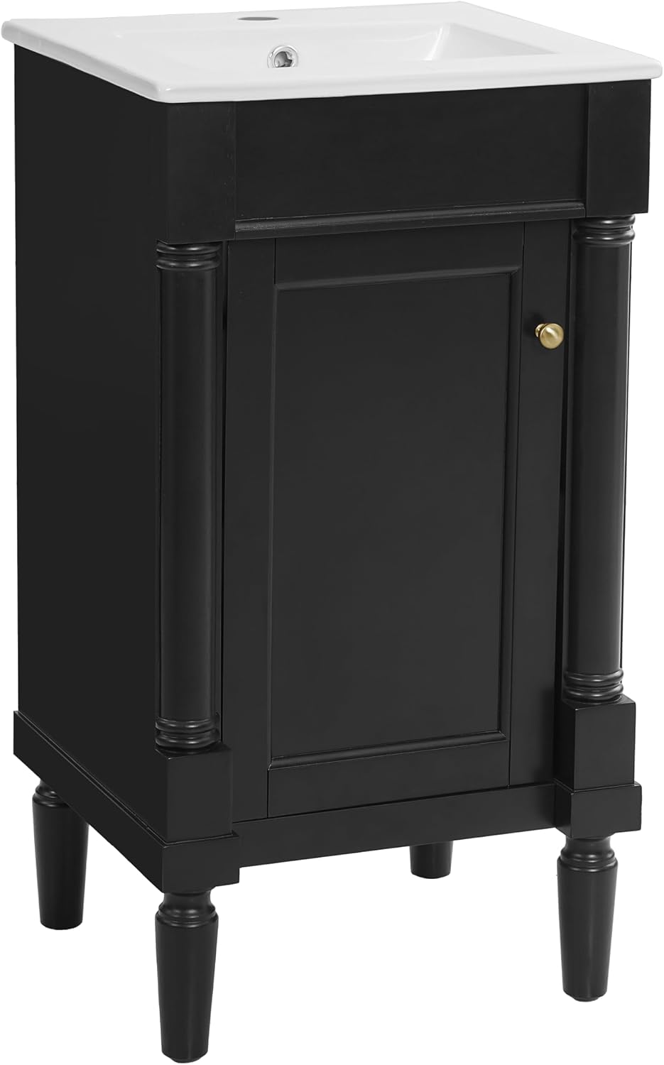 Merax 18' Bathroom Vanity with Sink, Powder Room Small Bathroom Vanity with Single Door Cabinet, Ceramic Sink, Adjustable Shelf, Solid Wood Frame Bathroom Storage Cabinet