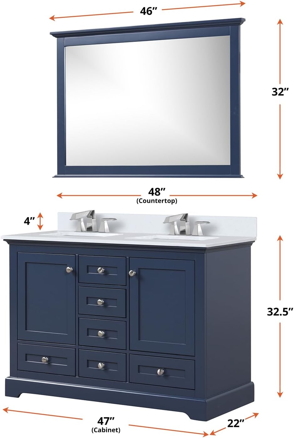Dukes 48 in. W x 22 in. D Navy Blue Double Bath Vanity and Cultured Marble Top