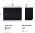 ARIEL Hepburn 48-inch Bathroom Vanity with Sink,Solid Wood, 1.5-inch Pure White Quartz Countertop & Backsplash, Single Rectangular Porcelain Sink, 2 Soft Closing Doors, 9 Dovetail Drawers, Black