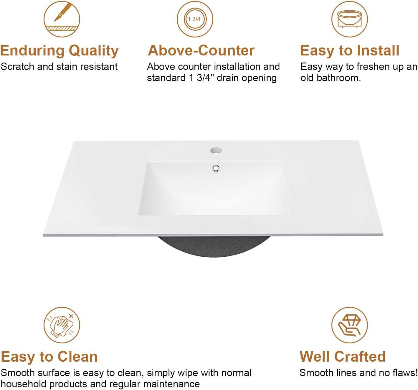 48' Undermount Bathroom Sink, White Rectangular Ceramic Vanity Sink Top with Overflow, Porcelain Under Counter Lavatory Vanity Sink for Small Bathrooms