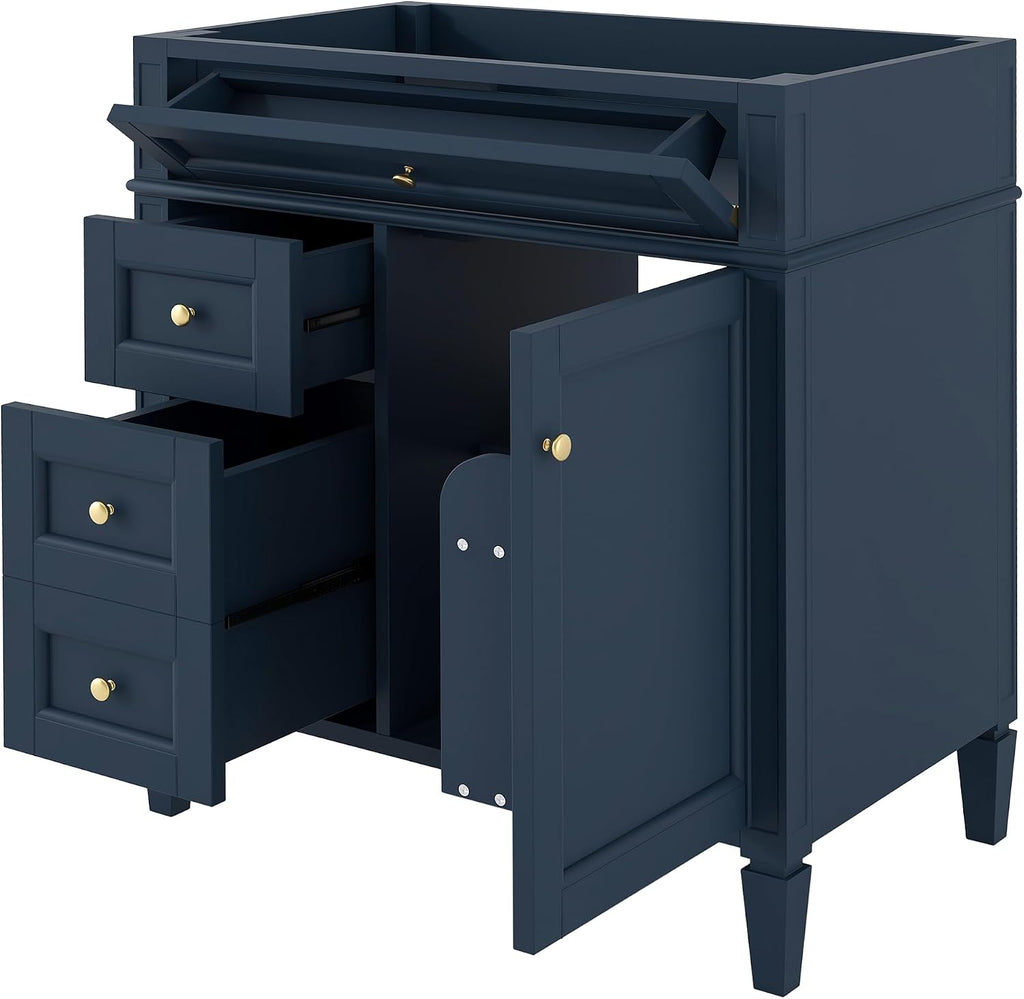 Favfurish 30' Bathroom Vanity Without Top Sink,Modern Freestanding Bath Storage Cabinet with 2 Soft-Close Drawers & Tip-Out Tray,Solid Wood Vanity Only w/Adjustable Shelf & Door Organizer,Blue