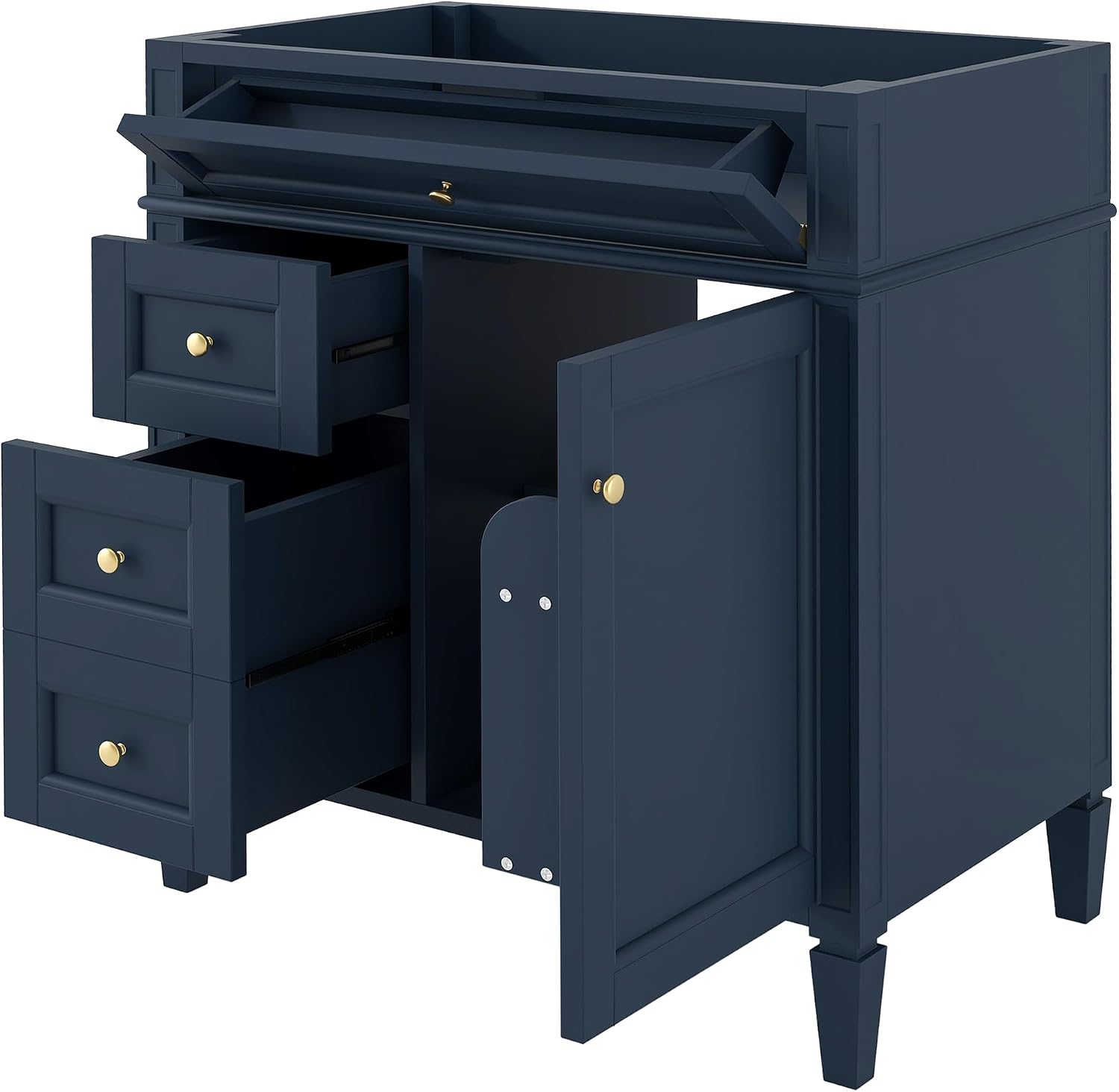 Favfurish 30' Bathroom Vanity Without Top Sink,Modern Freestanding Bath Storage Cabinet with 2 Soft-Close Drawers & Tip-Out Tray,Solid Wood Vanity Only w/Adjustable Shelf & Door Organizer,Blue