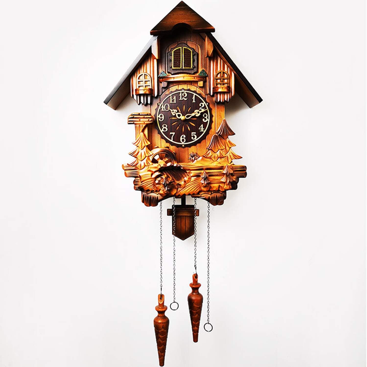 Wall Clock, Cuckoo Clock, Wooden Hand-Carved Wall Clock, Classical Silent Clock with Arabic Numerals
