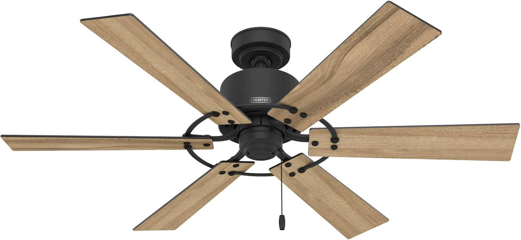 Hunter 52 inch Indoor Ceiling Fan No Light - Black Ceiling Fan without Light, 6 Blades, Standard Mount, For Bedroom, Living Room, or Kitchen, Pull Chain - Gilrock 51817, Matte Black