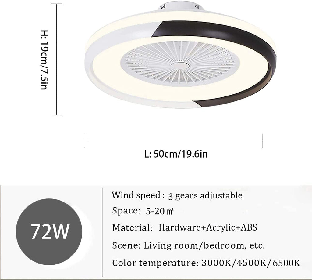 Led Quiet Fan with Ceiling Light and Remote Control 72W Dimmable 3 Speeds Bedroom Ceiling Fan Light with Timer Φ50Cm Modern Living Room Fan Ceiling Light,Gray