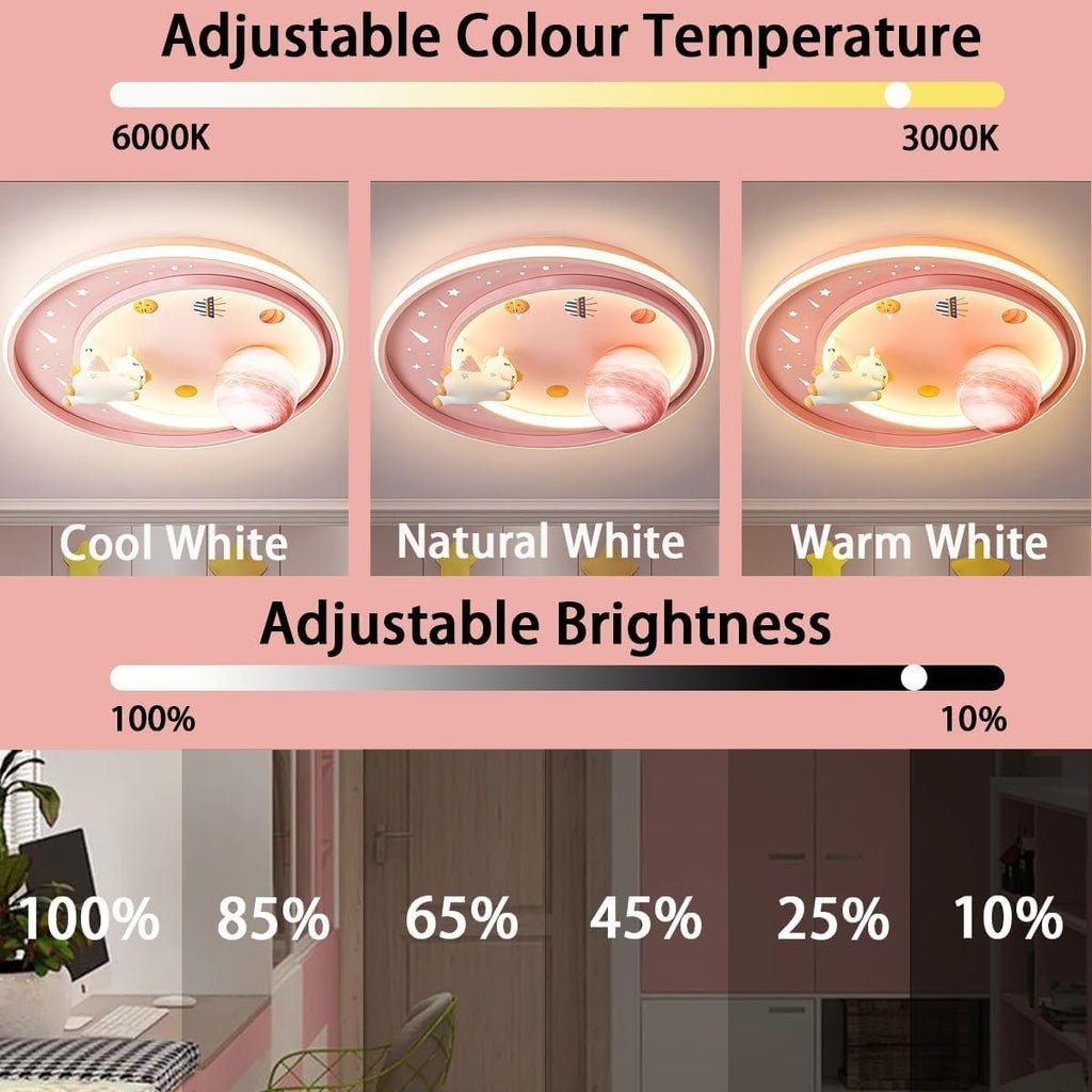 LED Ceiling Light Dimmable with Remote Control Cartoon Unicorn Modern Round Ceiling Light 62W for Boys, Girls Bedroom and Living Room Baby Room
