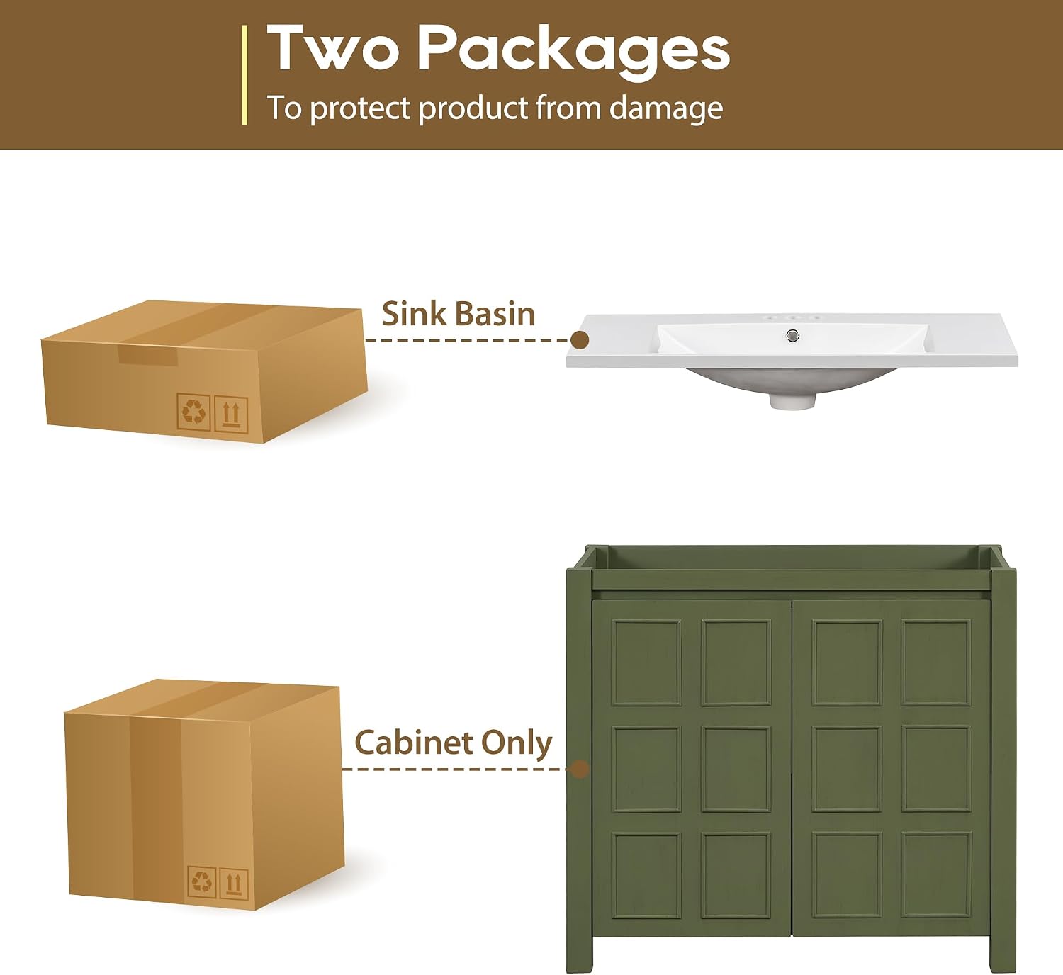 Harper & Bright Designs 36' Bathroom Vanity with Sink, Free Standing Single Vanity Set with Larger Cabinet & Adjustable Shelf, Wooden Bathroom Cabinet with Ceramic Basin for Bathroom, Olive Green
