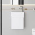 eclife 16' Small Bathroom Vanity Sink Combo, Modern Painted Wall Mounted Floating Cabinet W/Resin Basin Sink Top, Chrome Water Save Faucet & Pop Up Drain (White)