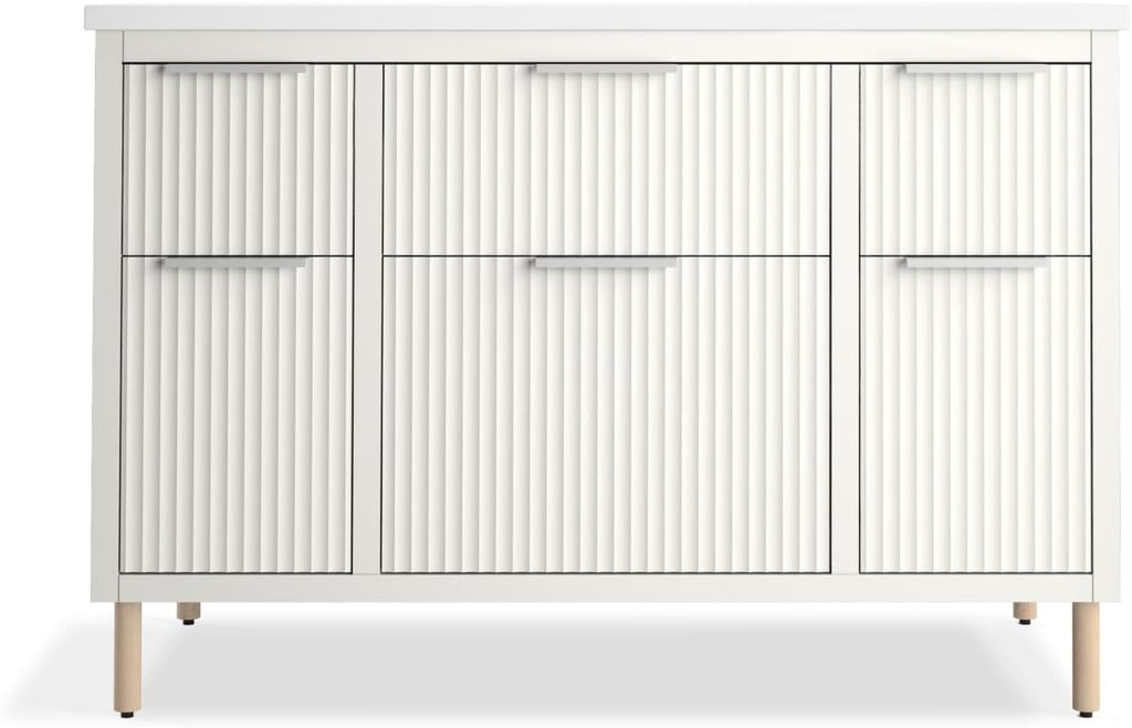Kohler Spacity 48 Inch Wall-Hung Bathroom Vanity Cabinet with White Sink and Quartz Top, Modern Bathroom Storage, White, K-32172-ASB-0