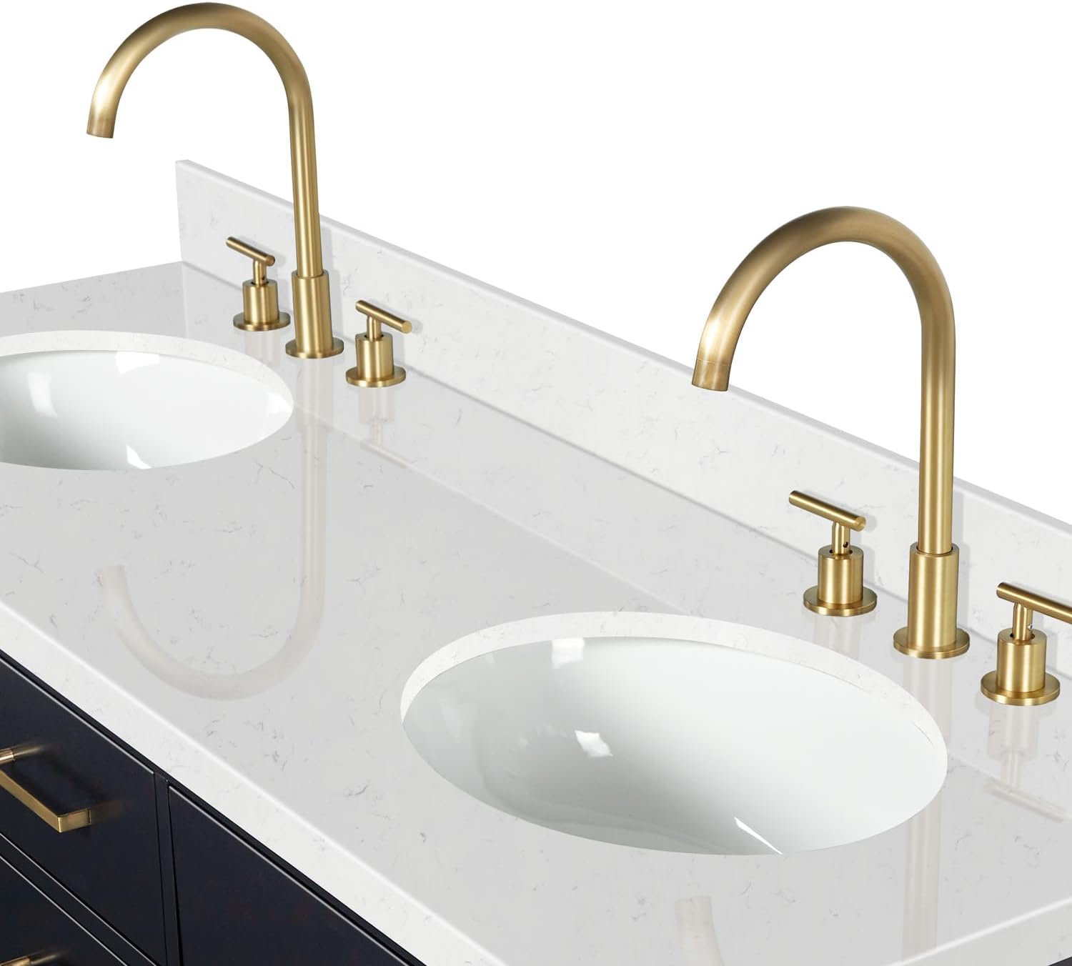 ARIEL Hepburn 72-inch Bathroom Vanity with Sink,Solid Wood, 1.5-inch Carrara White Quartz Countertop & Backsplash, Double Oval Porcelain Sink, 4 Soft Closing Doors, 6 Dovetail Drawers, Black