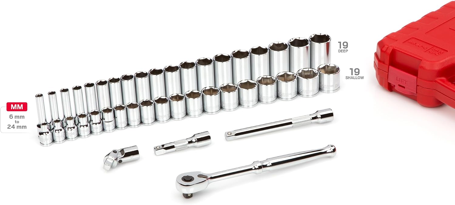 TEKTON 3/8 Inch Drive 6-Point Socket and Ratchet Set, 42-Piece (6-24 mm) | SKT15201