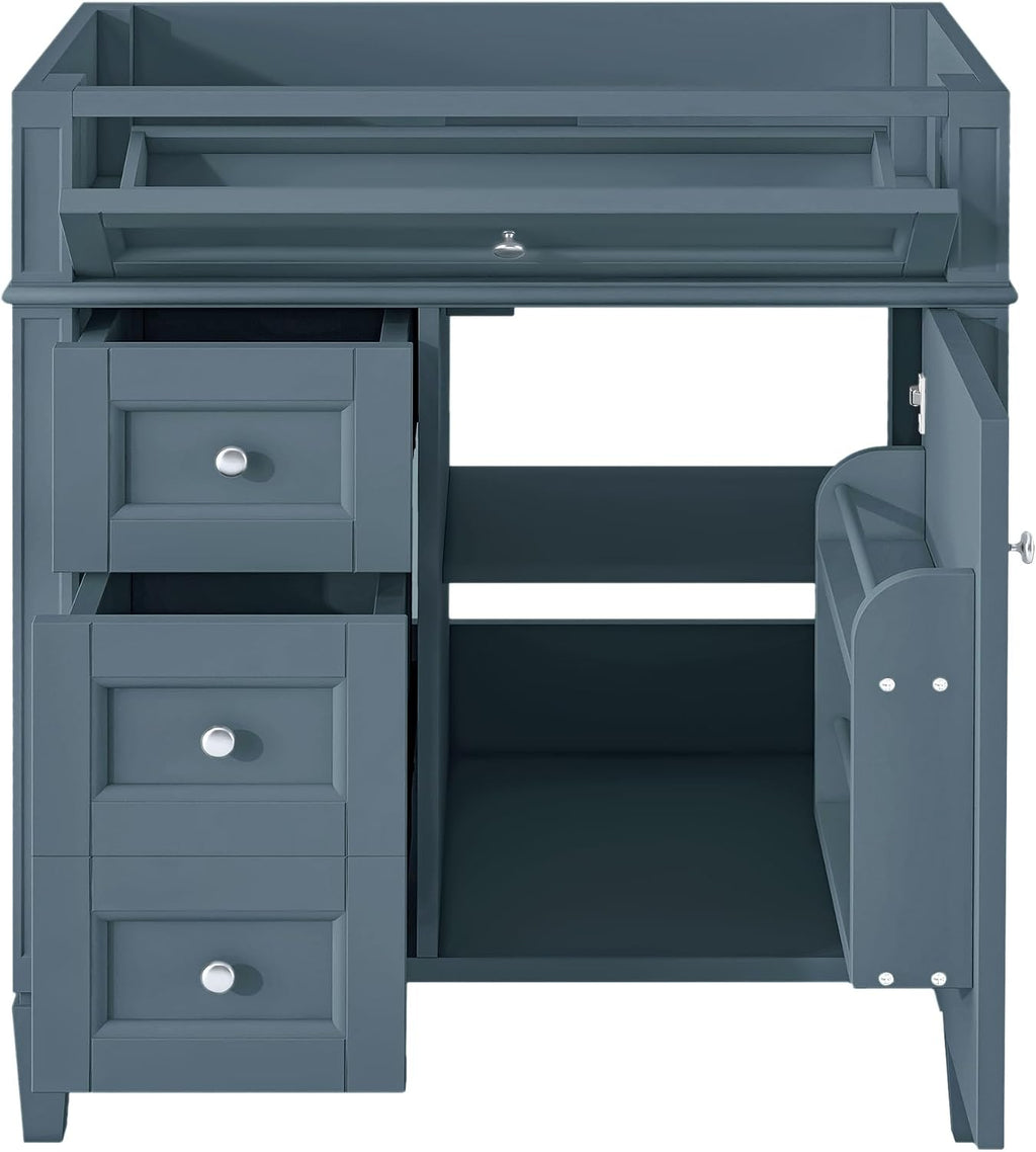 Favfurish 30''Bathroom Vanity Without Top Sink, Solid Wood Frame Modern Bathroom Storage Cabinet with 2 Drawers,1 Soft-Closing Door and a Tip-Out Drawer,for Bathroom (NOT Include Basin),Blue