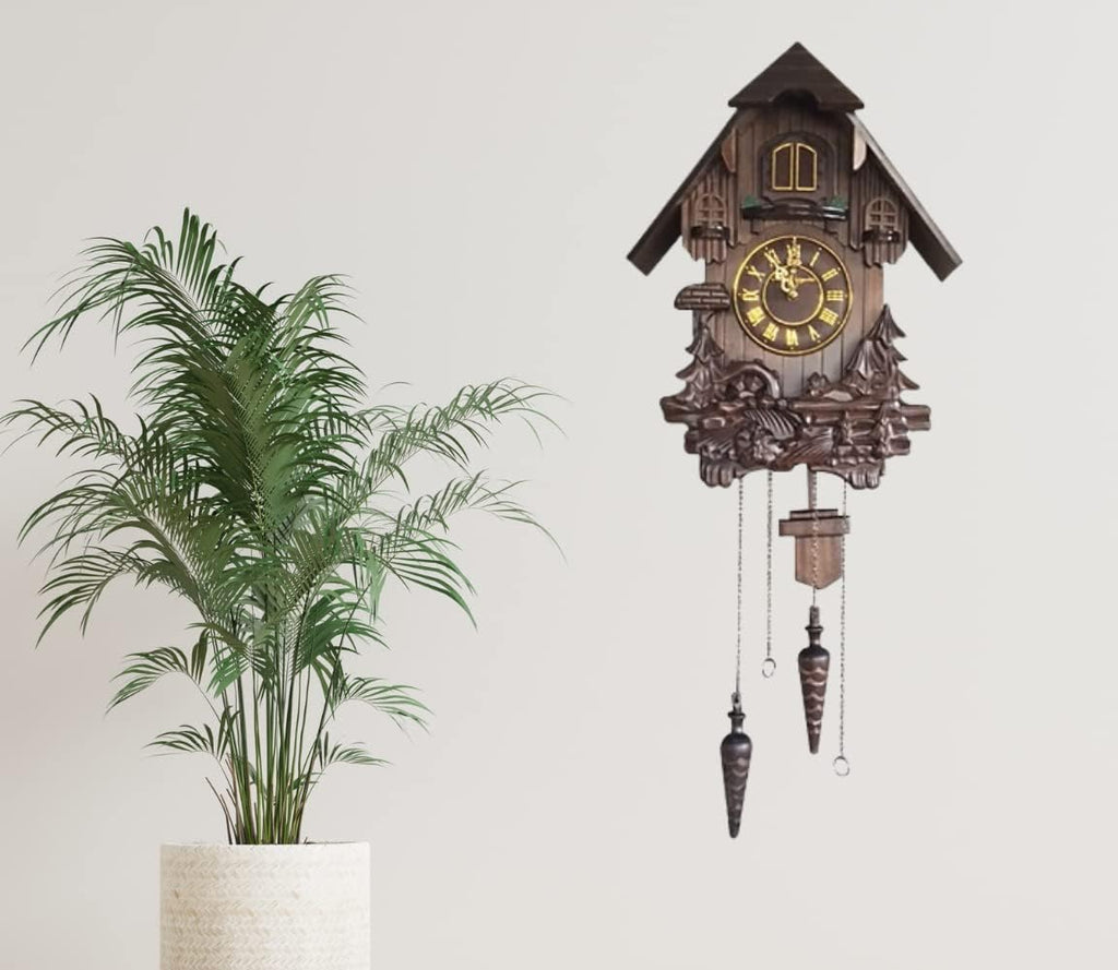 Wall Cuckoo Clocks Black Forest Wooden Cuckoo Clock. Black Forest Hand-Carved Cuckoo Clock. Bright Cuckoo Bird Sounds On The Hour and Chime Has Automatic Shut-Off. Excellent Gift.