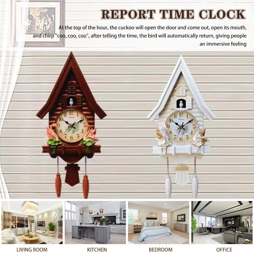 Cuckoo Clocks Wall Clock Decorative Boho Cute Time Wall Clock for Bedroom, Creative Quartz Movement Cuckoo Clock, Hand Carved Vintage Wall Decor, Easy Read (Color : B, Size : Arabic Dial)