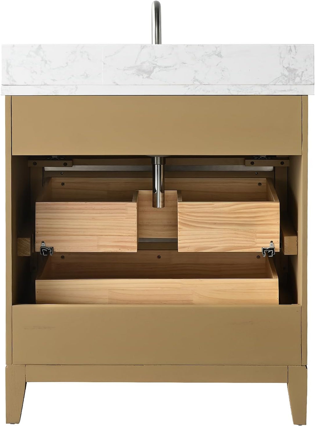 HOMEBEYOND 30 Inch Bathroom Vanity with Sink & Ceramic Top, Vanity Cabinet with Solid Wood Frame, Soft-Closing Doors, Drawers, Natural Oak