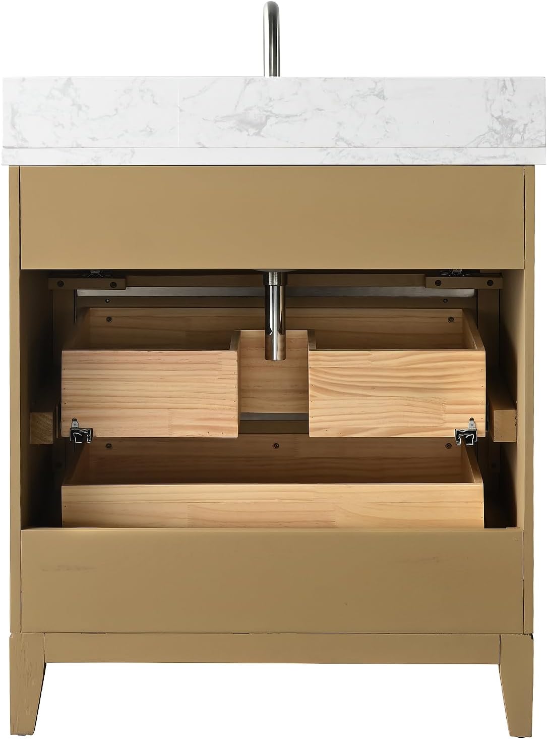 HOMEBEYOND 30 Inch Bathroom Vanity with Sink & Ceramic Top, Vanity Cabinet with Solid Wood Frame, Soft-Closing Doors, Drawers, Natural Oak