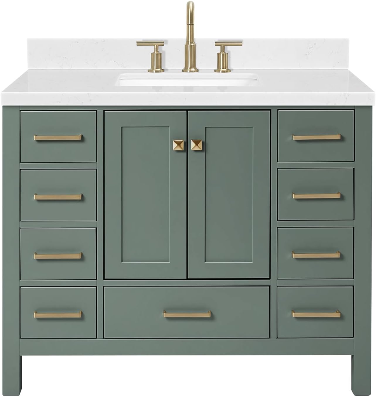 ARIEL Cambridge 42 Inch Single Rectangle Sink Bathroom Vanity with Carrara White Quartz Countertop 1.5 Inch in Vintage Green