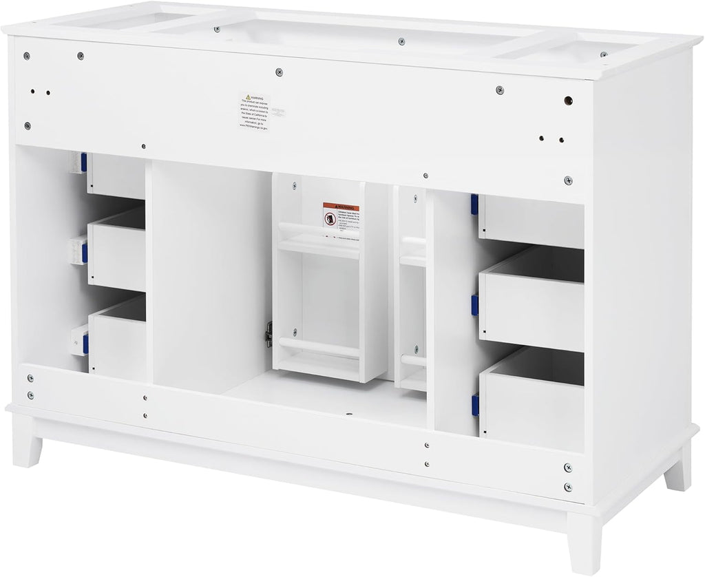 46' Bathroom Vanities Without Sink Top, Cabinet Base Only, Soft-Closing 6 Drawers and 2 Doors, Solid Wood Frame, White