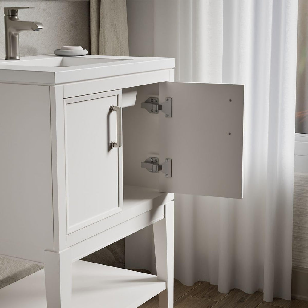 Kohler Winnow 24 Inch Bathroom Vanity Cabinet with White Single Sink and Quartz Top, Modern Bathroom Vanity, White, K-33577-ASB-0